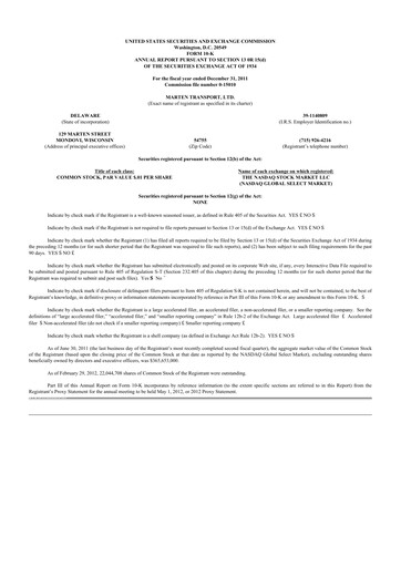 Thumbnail Marten Transport 10-K Annual Report 2011