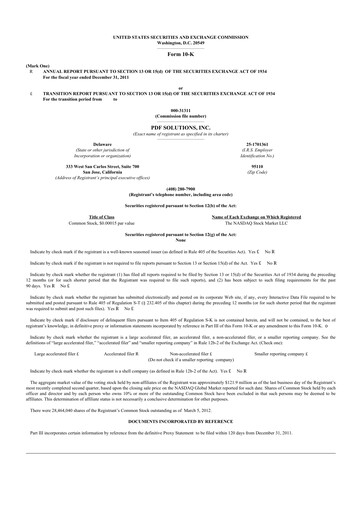 Miniature PDF Solutions 10-K Rapport annuel 2011