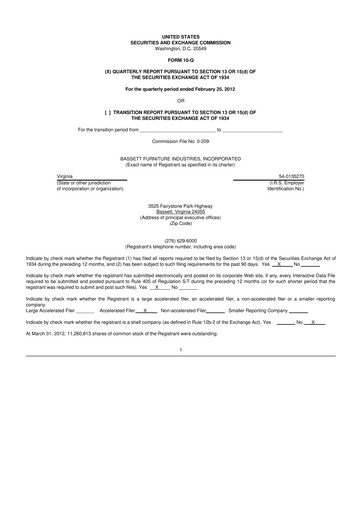 Thumbnail Bassett Furniture 10-Q Quarterly Report FY2012 