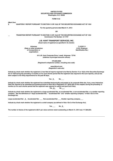 Thumbnail J. B. Hunt
 10-Q Quarterly Report FY2012 