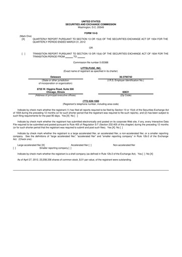 Thumbnail Littelfuse 10-Q Quarterly Report FY2012 
