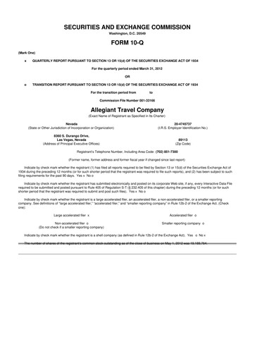 Thumbnail Allegiant Travel Company 10-Q Quarterly Report FY2012 