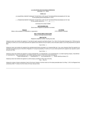 Miniature QCR Holdings
 10-Q Rapport trimestriel 2012 