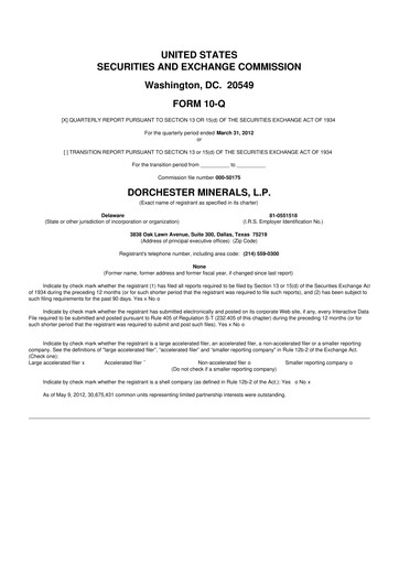 Miniature Dorchester Minerals 10-Q Rapport trimestriel 2012 