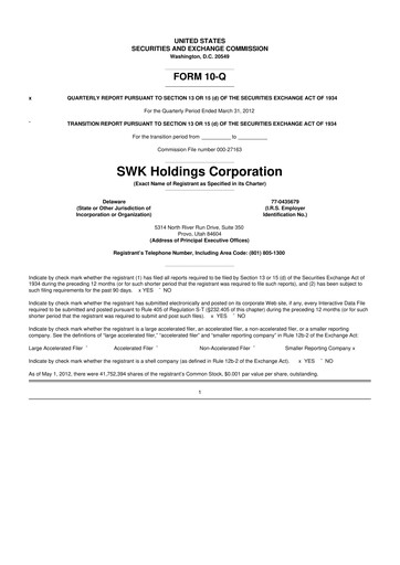 Thumbnail SWK Holdings 10-Q Quarterly Report FY2012 