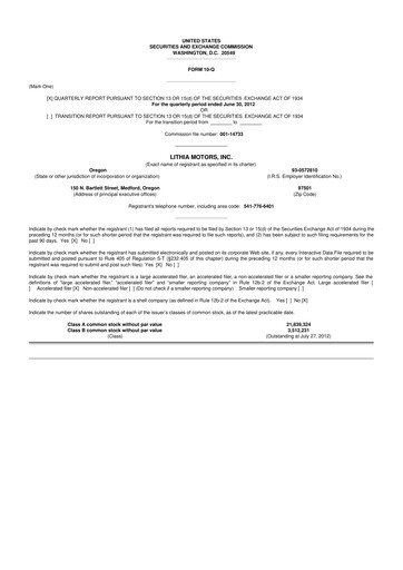 Thumbnail Lithia Motors 10-Q Quarterly Report FY2012 