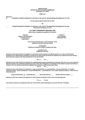 Thumbnail J. B. Hunt
 10-Q Quarterly Report FY2012 