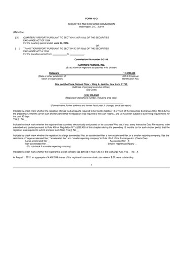Miniature Nathan's Famous 10-Q Rapport trimestriel 2013 