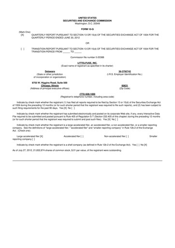 Thumbnail Littelfuse 10-Q Quarterly Report FY2012 