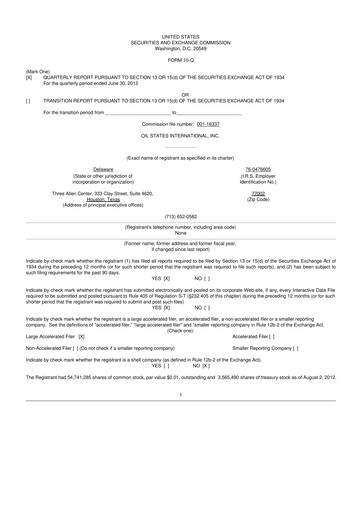 Thumbnail Oil States International
 10-Q Quarterly Report FY 