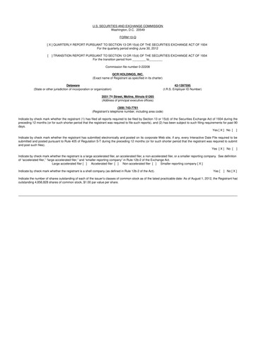 Miniature QCR Holdings
 10-Q Rapport trimestriel 2012 