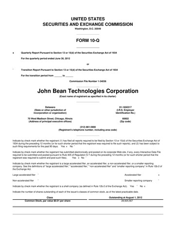 Thumbnail JBT Marel Corporation 10-Q Quarterly Report FY2012 