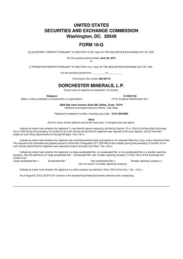 Miniature Dorchester Minerals 10-Q Rapport trimestriel 2012 
