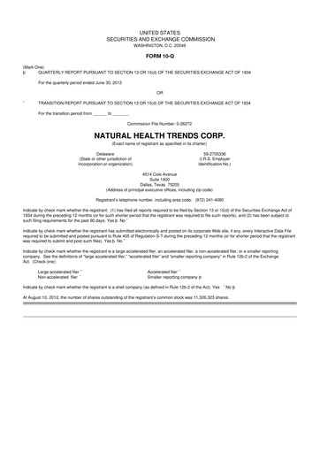 Thumbnail Natural Health Trends 10-Q Quarterly Report FY2012 