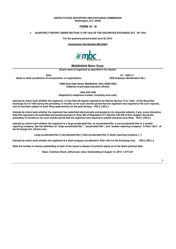 Thumbnail Middlefield Banc
 10-Q Quarterly Report FY2012 