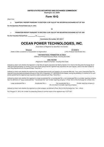 Thumbnail Ocean Power Technologies
 10-Q Quarterly Report FY2012 