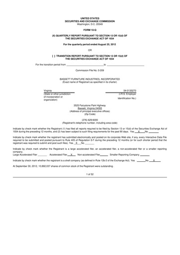 Thumbnail Bassett Furniture 10-Q Quarterly Report FY2012 