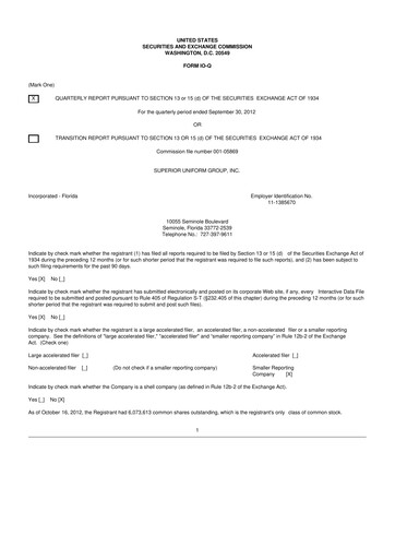 Thumbnail Superior Group of Companies 10-Q Quarterly Report FY2012 