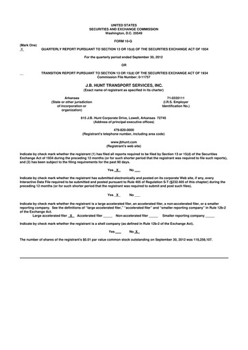 Thumbnail J. B. Hunt
 10-Q Quarterly Report FY2012 