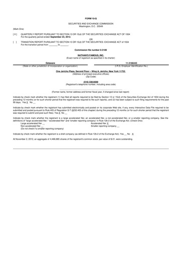 Miniature Nathan's Famous 10-Q Rapport trimestriel 2013 