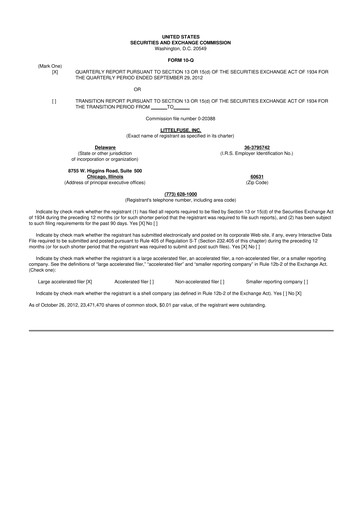 Thumbnail Littelfuse 10-Q Quarterly Report FY2012 
