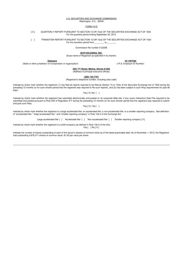 Miniature QCR Holdings
 10-Q Rapport trimestriel 2012 