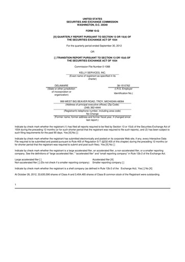 Miniature Kelly Services
 10-Q Rapport trimestriel 2012 