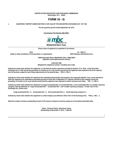 Thumbnail Middlefield Banc
 10-Q Quarterly Report FY2012 