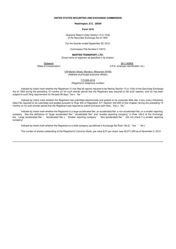 Thumbnail Marten Transport 10-Q Quarterly Report FY2012 