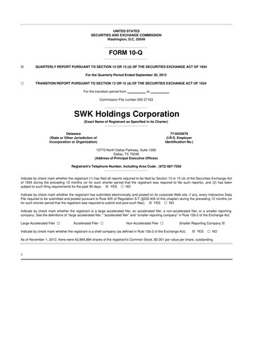 Thumbnail SWK Holdings 10-Q Quarterly Report FY2012 