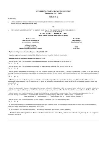 Thumbnail Daily Journal 10-K Annual Report 2012