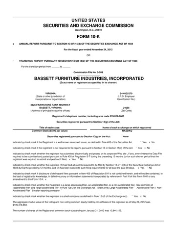 Thumbnail Bassett Furniture 10-K Annual Report 2012