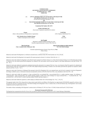 Thumbnail Lithia Motors 10-K Annual Report 2012