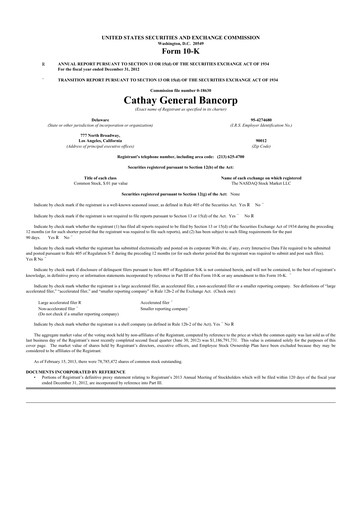 Thumbnail Cathay General Bancorp 10-K Annual Report 2012