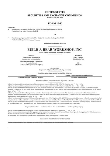 Thumbnail Build-A-Bear Workshop 10-K Annual Report 2012