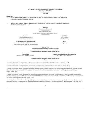 Miniature PDF Solutions 10-K Rapport annuel 2012