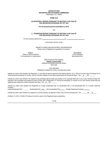 Thumbnail Bassett Furniture 10-Q Quarterly Report FY2013 