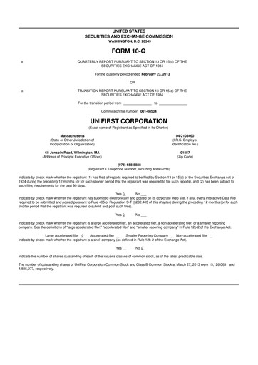Vorschaubild UniFirst 10-Q Quartalsbericht 2013 