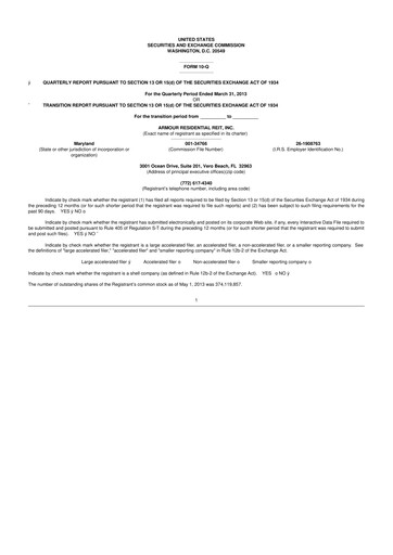 Vorschaubild ARMOUR Residential REIT 10-Q Quartalsbericht 2013 