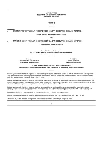 Thumbnail Monolithic Power Systems 10-Q Quarterly Report FY2013 