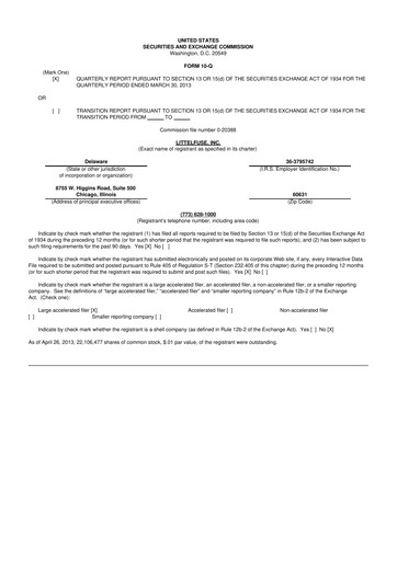 Thumbnail Littelfuse 10-Q Quarterly Report FY2013 