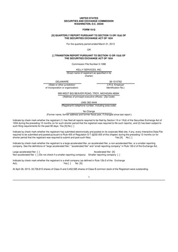 Miniature Kelly Services
 10-Q Rapport trimestriel 2013 