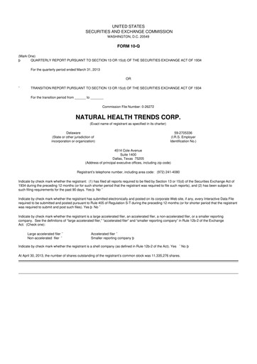 Thumbnail Natural Health Trends 10-Q Quarterly Report FY2013 