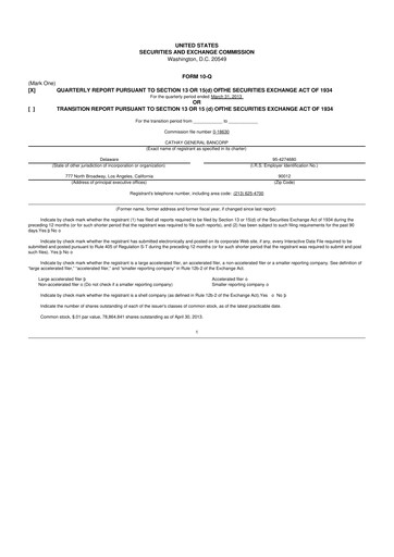 Thumbnail Cathay General Bancorp 10-Q Quarterly Report FY 