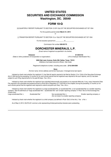 Miniature Dorchester Minerals 10-Q Rapport trimestriel 2013 