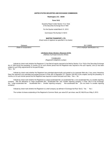 Thumbnail Marten Transport 10-Q Quarterly Report FY2013 