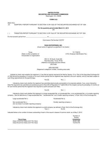 Thumbnail Rush Enterprises
 10-Q Quarterly Report FY2013 