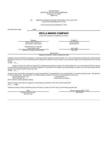 Thumbnail Hecla Mining
 10-Q Quarterly Report FY2013 