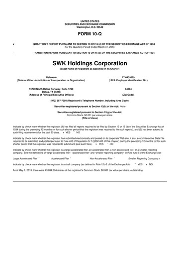 Thumbnail SWK Holdings 10-Q Quarterly Report FY2013 