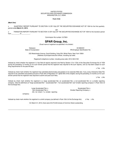 Thumbnail SPAR Group 10-Q Quarterly Report FY2013 